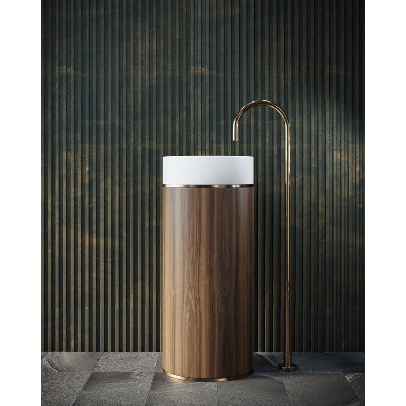 Tesoro Brushed Brass Frame Solid Surface Free Standing Basin (White)