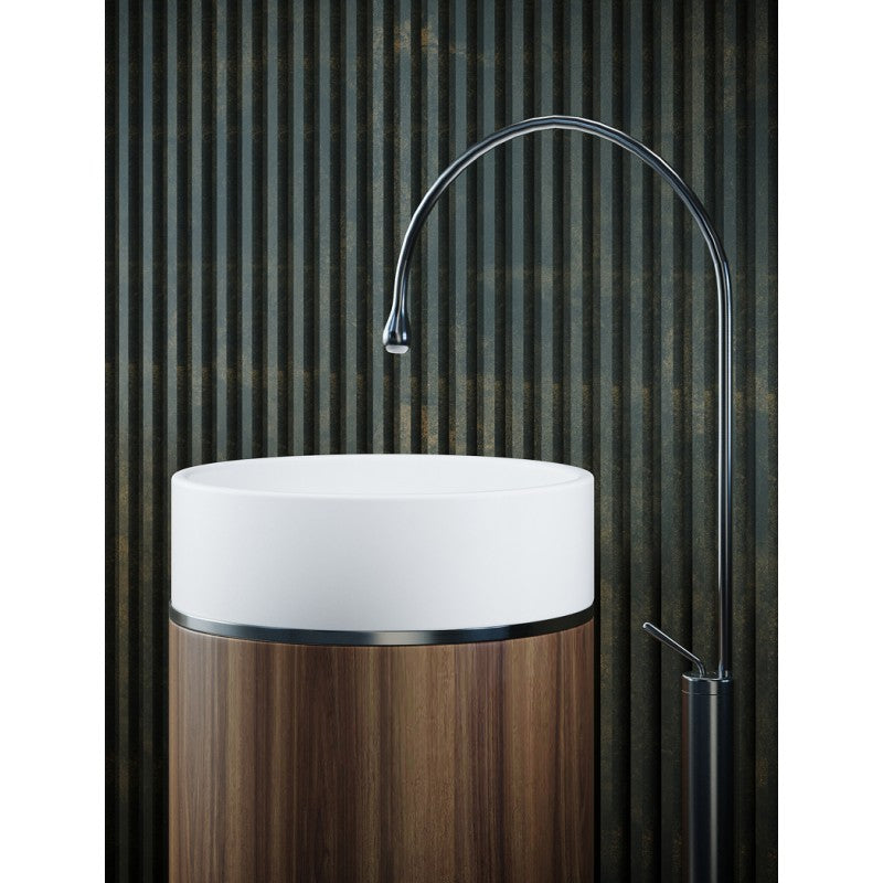 Tesoro Brushed Gun Metal Frame Solid Surface Free Standing Basin (White)