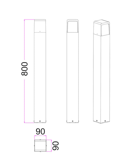TOREN: LED Tri-CCT Surface Mounted Dark Grey Bollard Light IP65