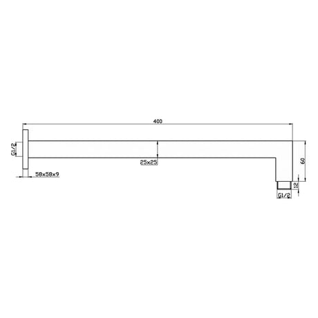 TARAN Straight Wall Arm Square (400mm) - Brushed Gun Metal