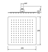 TARAN Shower Head Stainless Steel Square (250mm) - Brushed Gun Metal