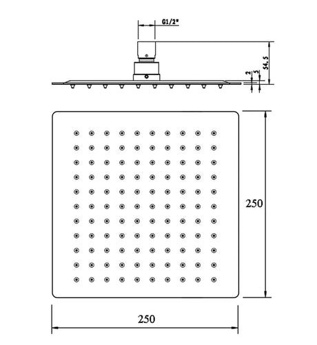 TARAN Shower Head Stainless Steel Square (250mm) - Brushed Gun Metal