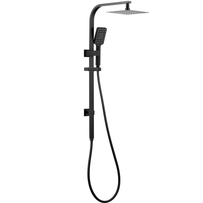 TARAN Twin Shower On Rail Top Inlet Square (250mm) - Matte Black