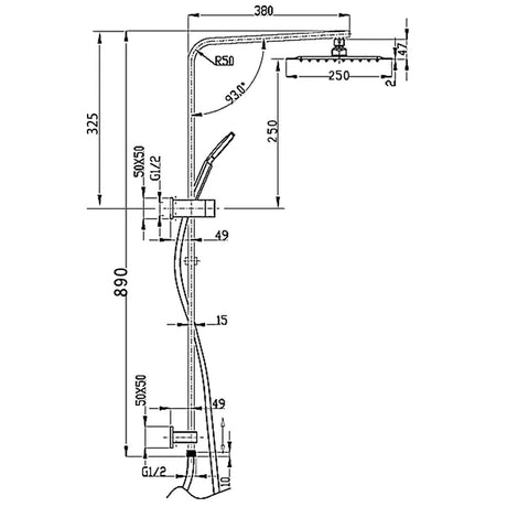 TARAN Twin Shower On Rail Top Inlet Square (250mm) - Brushed Gold