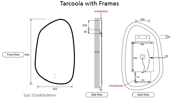 TARCOOLA Backlit LED Asymmetric Mirror