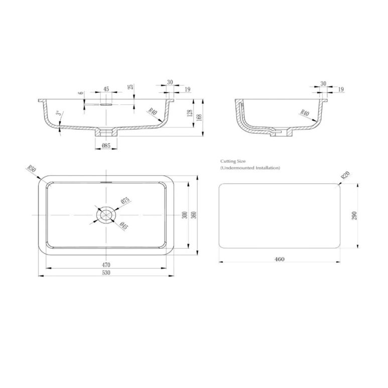 Thalios - Undermount - 530 x 360 x 168mm