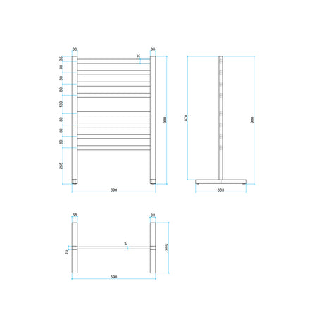 Thermorail Free Standing Straight/Square 590x900x355mm 119Watts 8 Bars