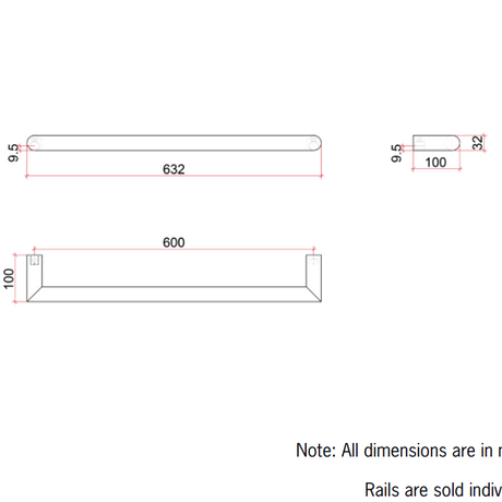 Thermorail Round Single Rail 632x32x100mm 18Watts