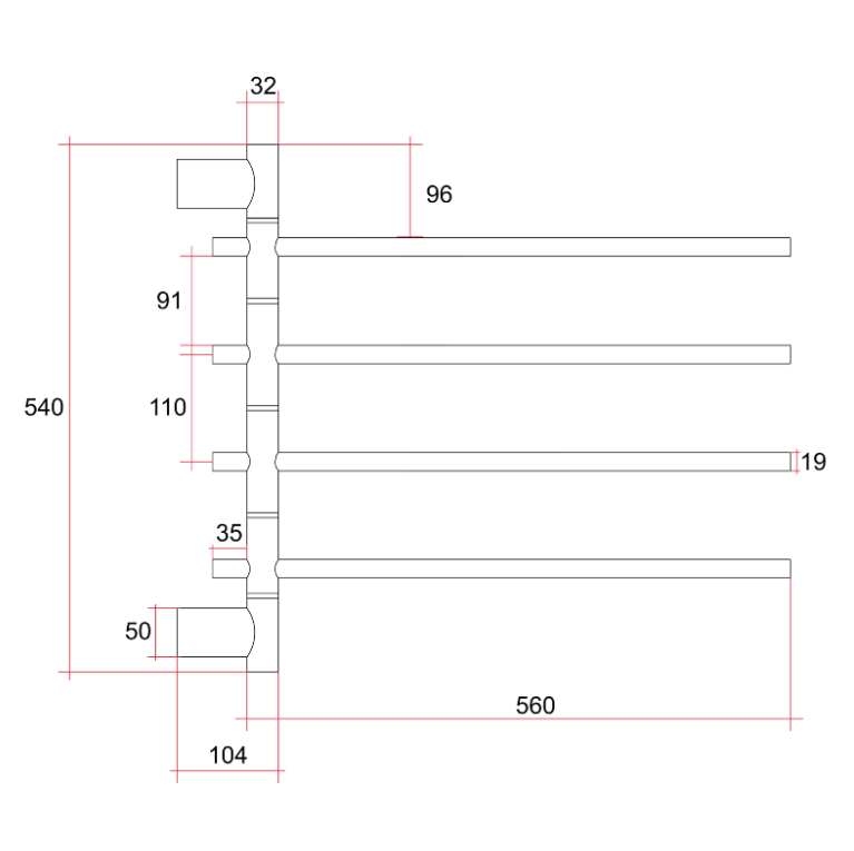 Thermorail SV41 Polished Swivel Heated Towel Rail - W595xH540xD104mm