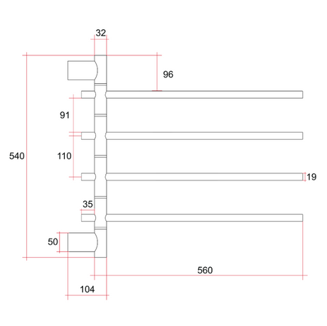 Thermorail SV41 Polished Swivel Heated Towel Rail - W595xH540xD104mm