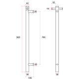 Thermorail Square 12Volt Vertical Bar 900x142x100mm 29Watts