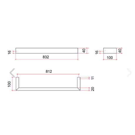 Thermorail Square Single Rail - 832x40x100mm - 30Watts