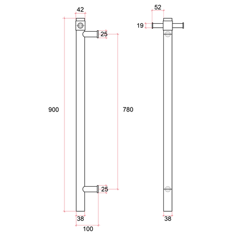 Thermorail Straight/Round 12Volt Vertical Bar -900x142x100mm -26Watts