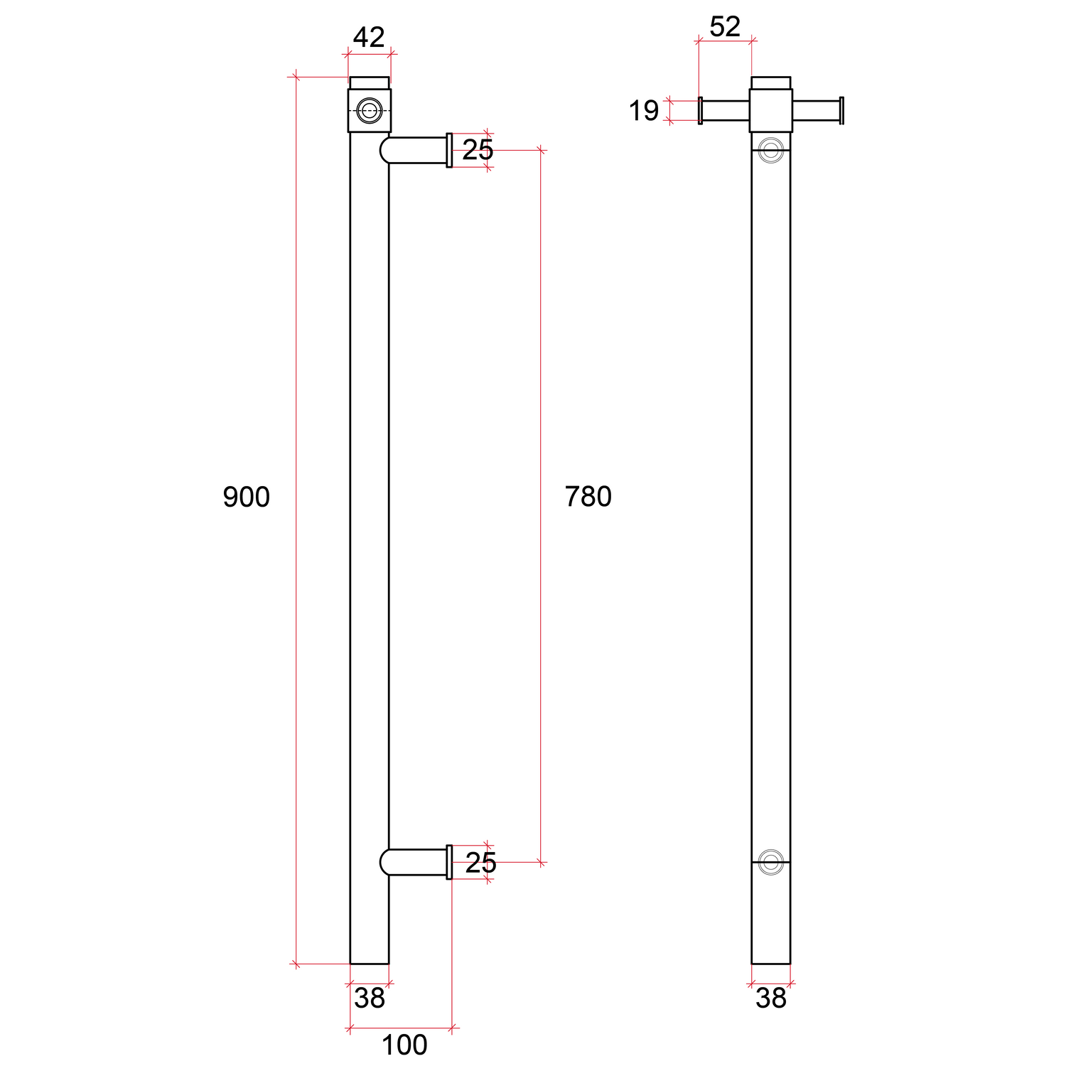 Thermorail Straight/Round 12Volt Vertical Bar 900x142x100mm 28Watts