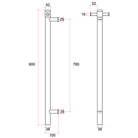 Thermorail Straight/Round 12Volt Vertical Bar 900x142x100mm 28Watts