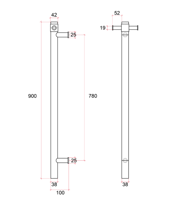Thermorail Straight/Round 12Volt Vertical Bar 900x142x100mm 30Watts