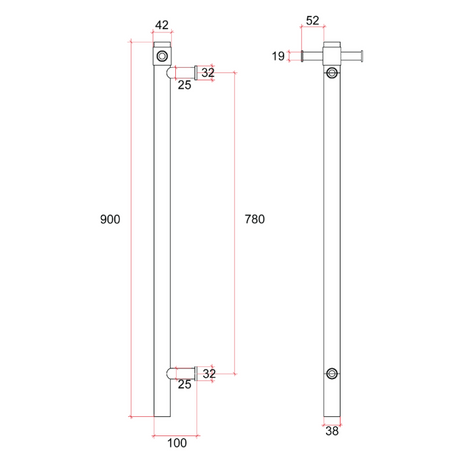 Thermorail Straight/Round 240Volt Vertical Bar 900x142x100mm 20Watts