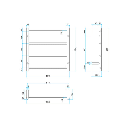 Thermorail Straight/Round 550x550x122mm 41Watts 4 Bars