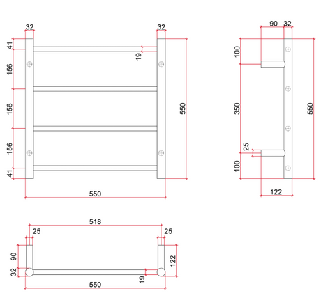 Thermorail Straight/Round 550x550x122mm 54Watts 4 Bars