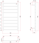 Thermorail Straight/Round 600x1080x122mm 103Watts 9 Bars