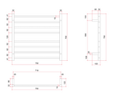 Thermorail Straight/Round 750x700x122mm 104Watts 8 Bars