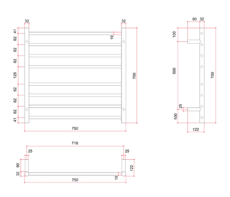 Thermorail Straight/Round 750x700x122mm 104Watts 8 Bars