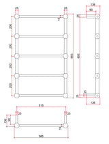 Thermorail Straight/Round with Ball Detail 560x850x140mm 60Watts 5 Bars