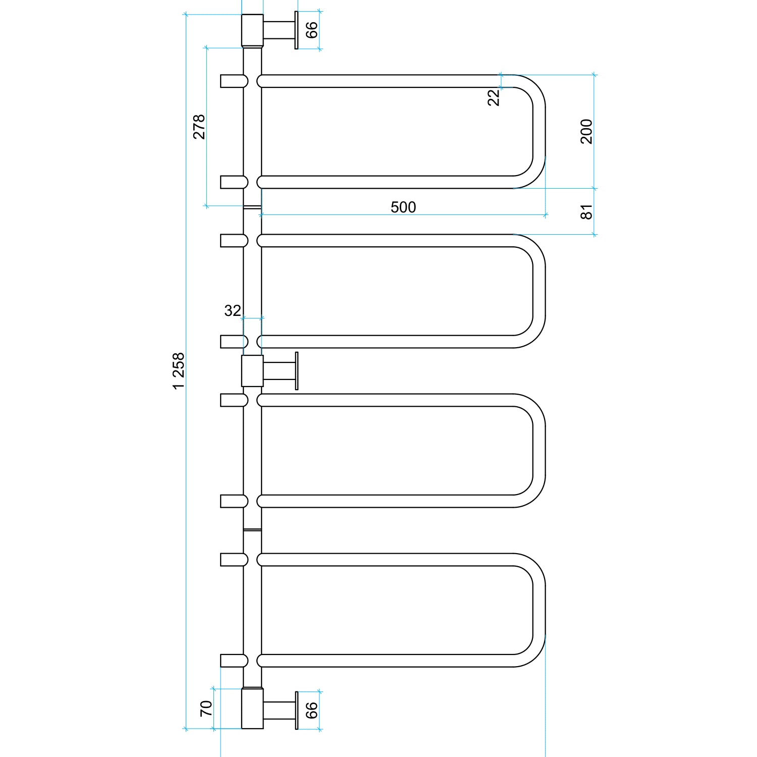 Thermorail Swivel, Straight/Round 570x1260x99mm 88Watts