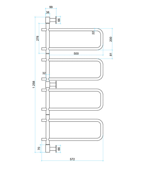 Thermorail Swivel, Straight/Round 570x1260x99mm 88Watts