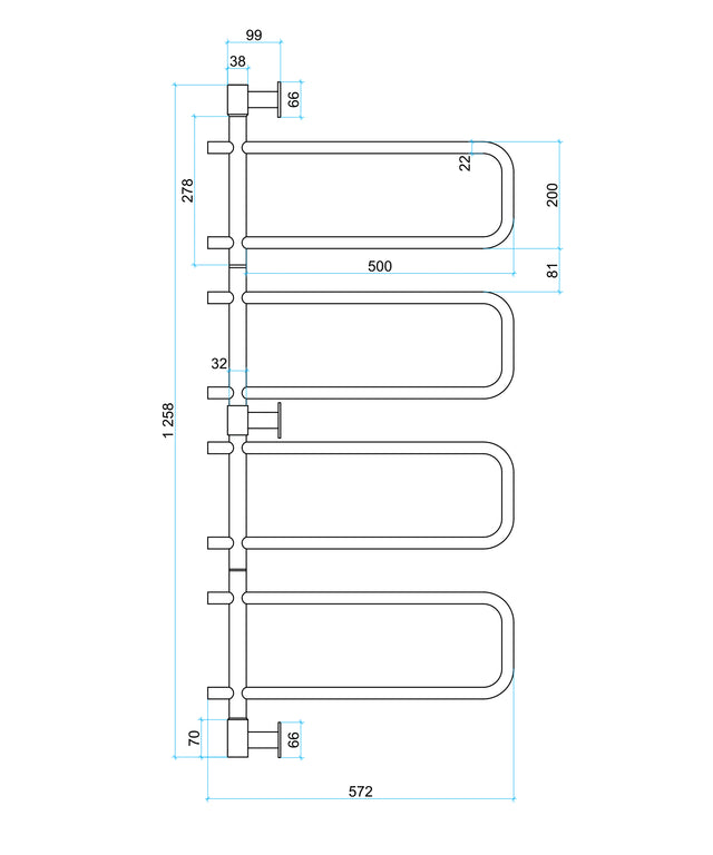 Thermorail Swivel, Straight/Round 570x1260x99mm 88Watts