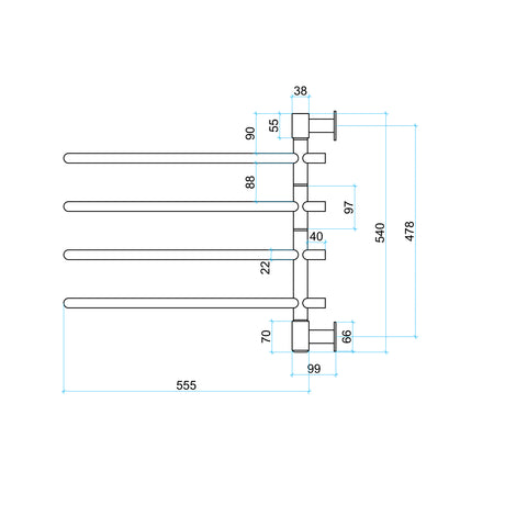Thermorail Swivel, Straight/Round 600x540x99mm 48Watts 4Bars