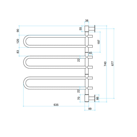 Thermorail Swivel, Straight/Round 675x740x99mm 77Watts