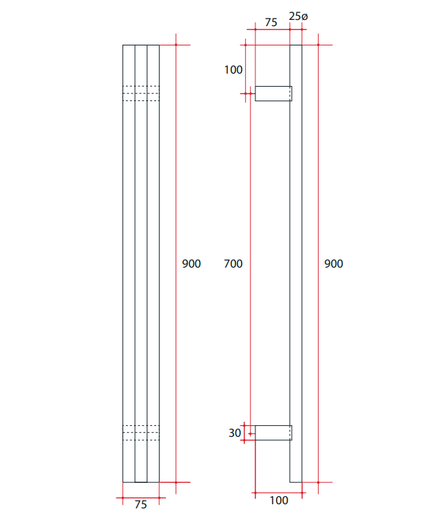 Thermorail Triple Tube 12Volt Vertical Bar 900x75x100mm 27Watts