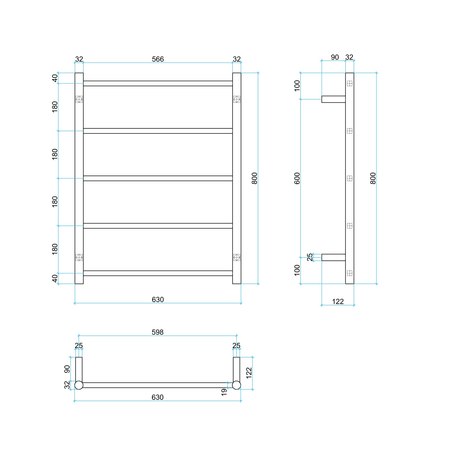 Thermorail Unheated Straight/Round Ladder 630x800x122mm 5 Bars