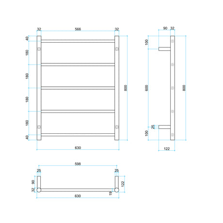 Thermorail Unheated Straight/Round Ladder 630x800x122mm 5 Bars