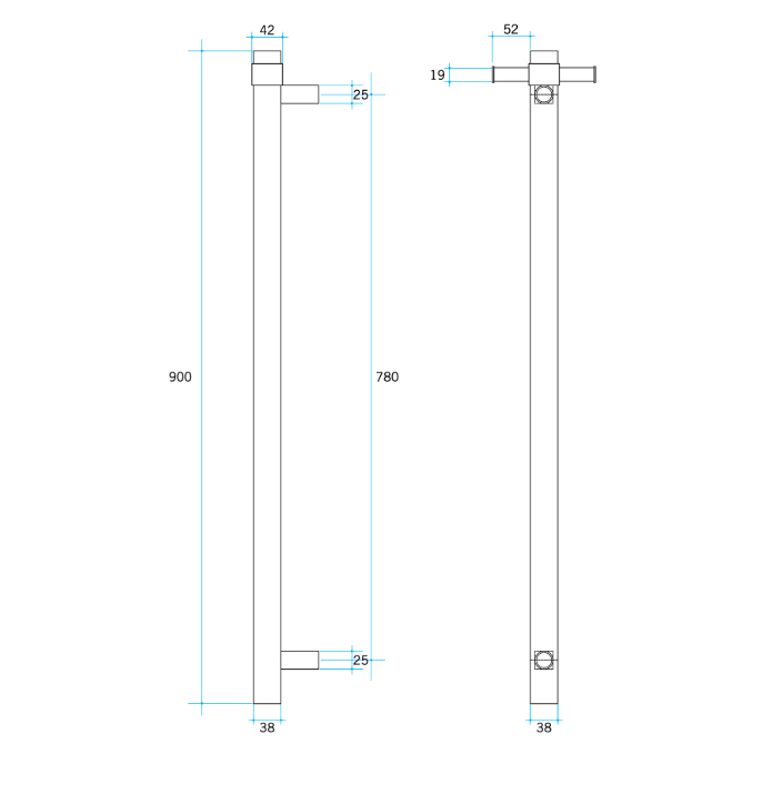 Thermorail Unheated Straight/Round Vertical Bar 900x142x100mm