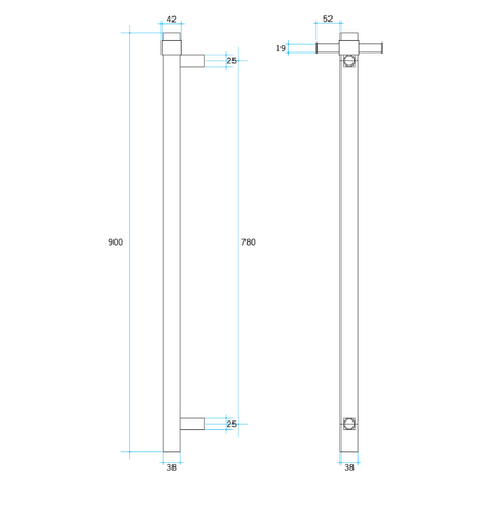 Thermorail Unheated Straight/Round Vertical Bar 900x142x100mm