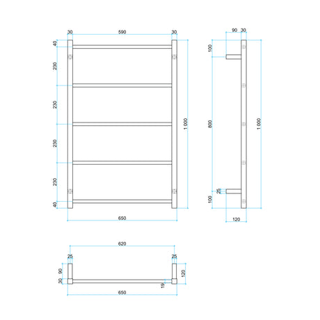 Thermorail Unheated Straight/Square Ladder 650x1000x120mm 5 Bars