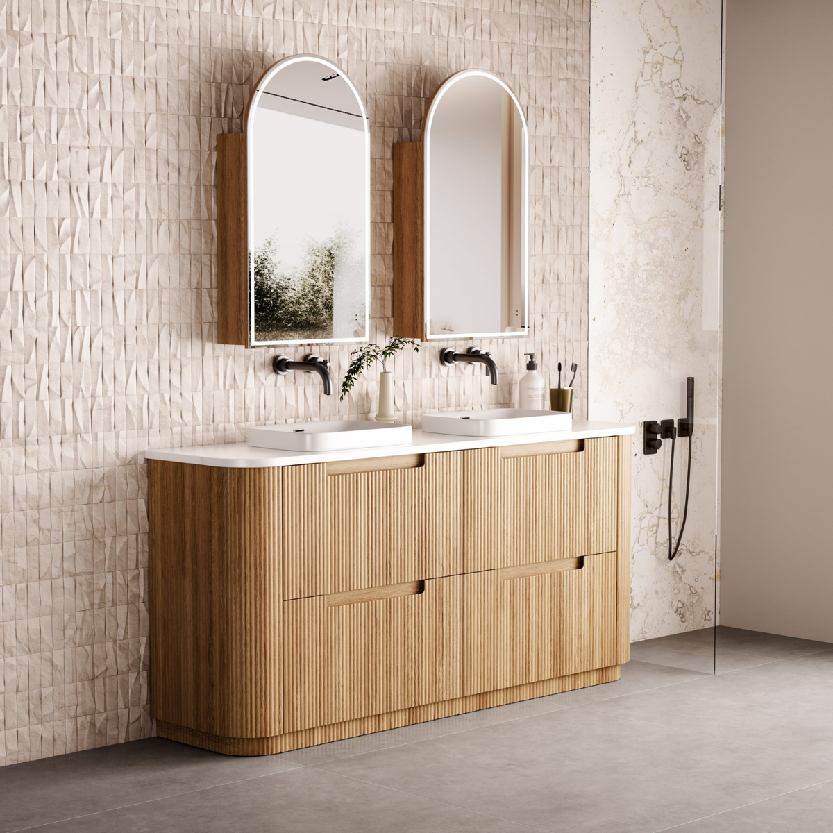 VARCELLI Floor Standing Curve Vanity Harvest Oak (All Sizes)