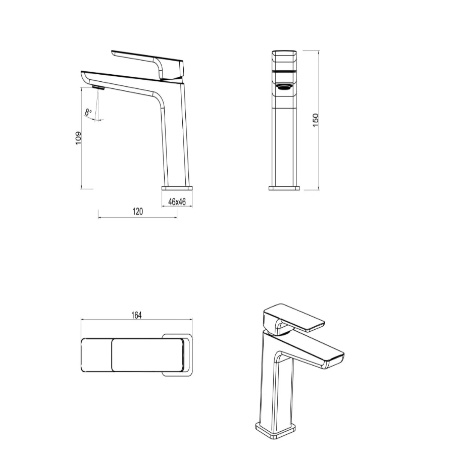 Tiago Straight Spout Basin Mixer