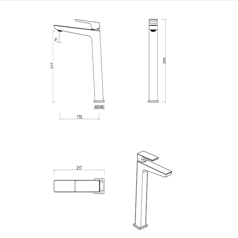Tiago Straight Spout Tall Basin Mixer