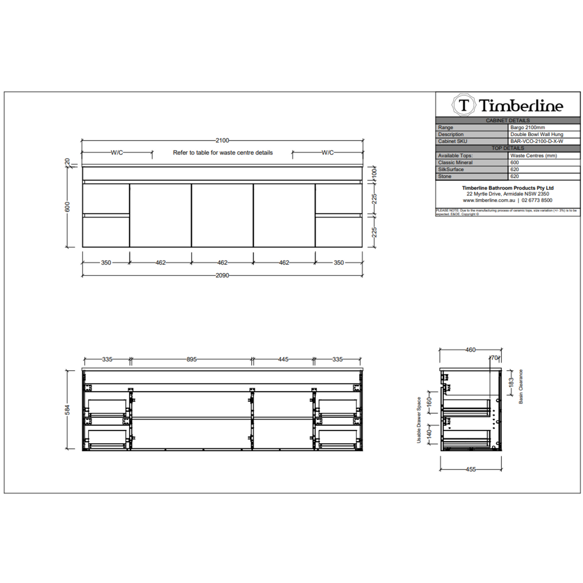 Timberline BARGO Wall Hung Vanity (All Sizes)