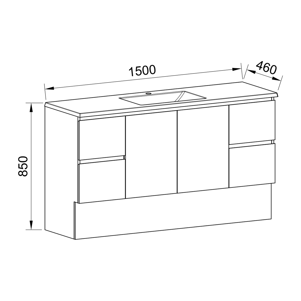 Timberline Carlo Floor Standing Vanity 1500mm Centre Bowl