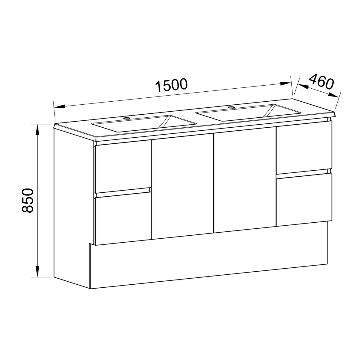 Timberline Carlo Floor Standing Vanity 1500mm Double Bowl