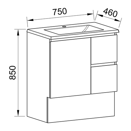 Timberline Carlo Floor Standing Vanity 750mm