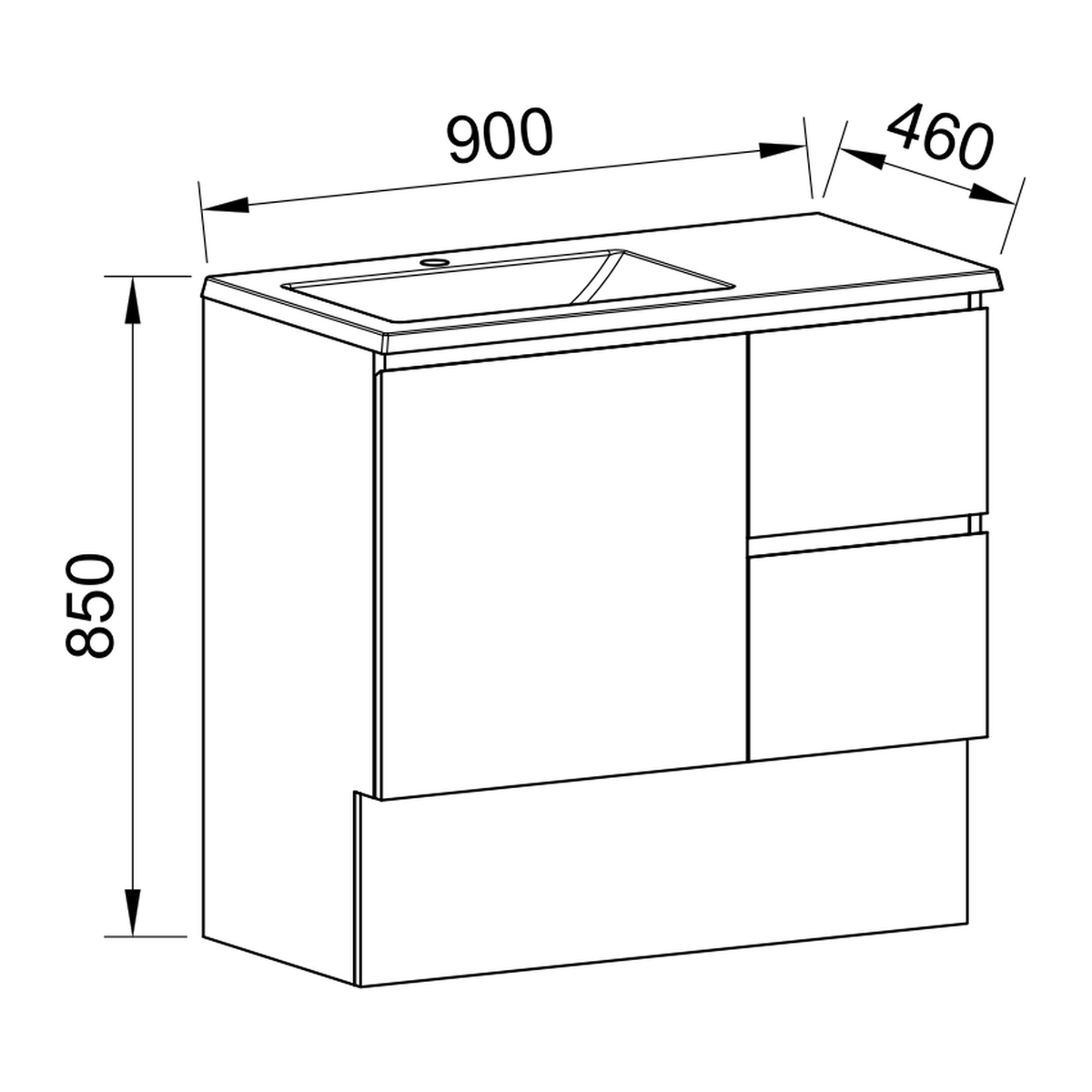 Timberline Carlo Floor Standing Vanity 900mm Offset Bowl