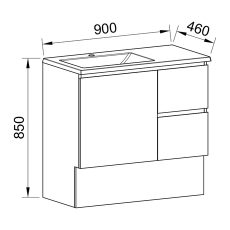 Timberline Carlo Floor Standing Vanity 900mm Offset Bowl