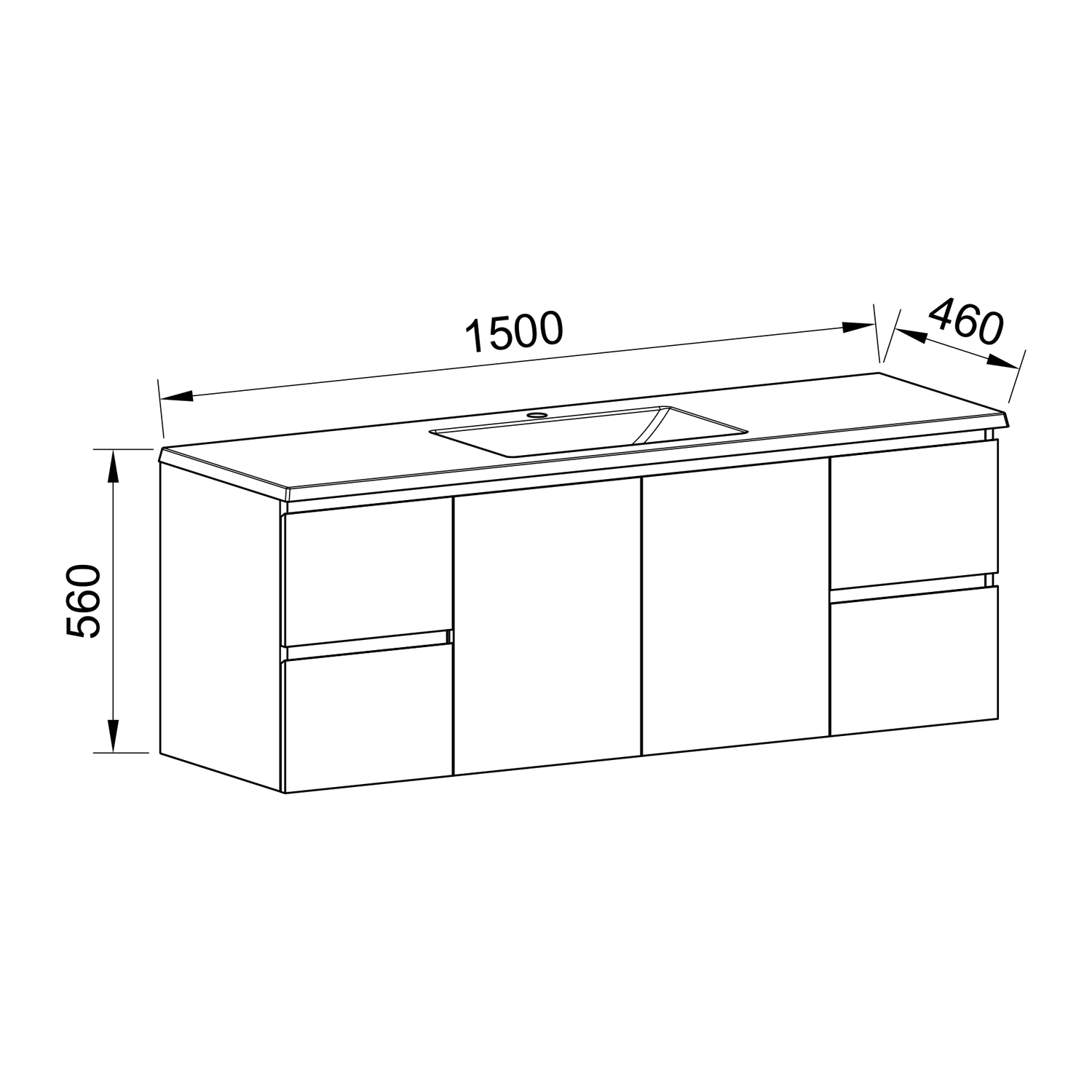 Timberline Carlo Wall Hung Vanity 1500mm Centre Bowl
