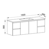 Timberline Carlo Wall Hung Vanity 1500mm Centre Bowl