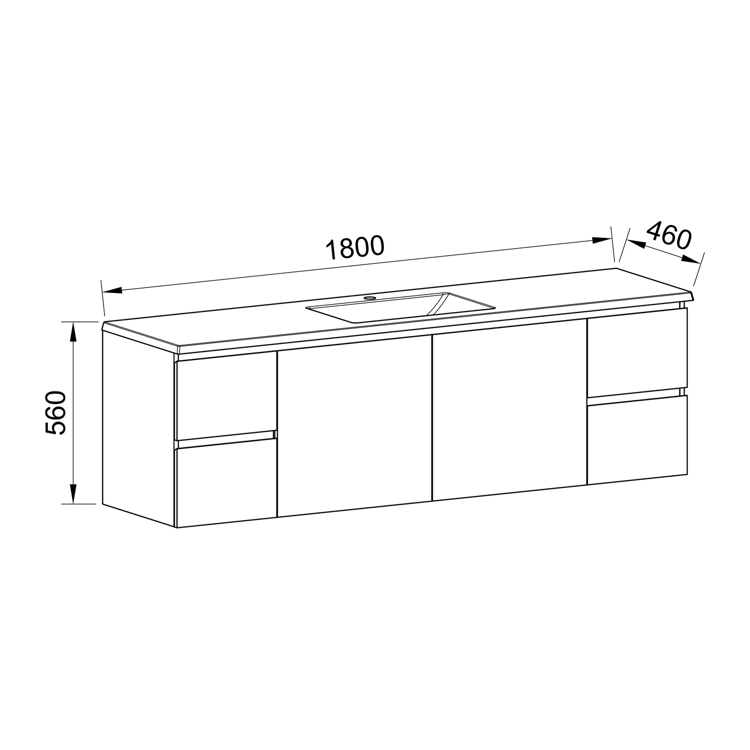 Timberline Carlo Wall Hung Vanity 1800mm Centre Bowl